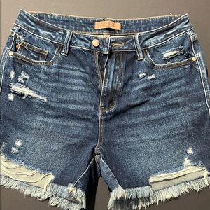 Judy Blue Dark Wash Distressed Denim Shorts